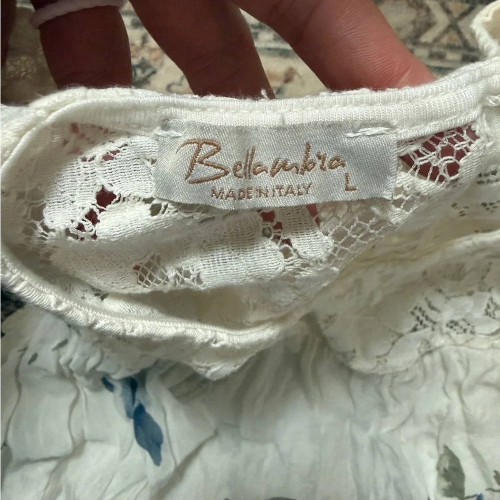 100% Silk Bellambra Made in Italy Floral Blouse - Lace Yoke- Size Large - Picture 8 of 9